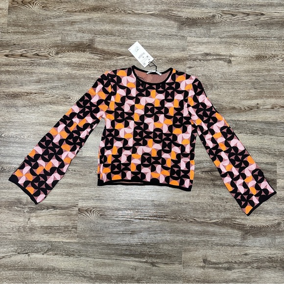 NWT Zara Geometric Jacquard Knit Sweater - Black Orange Pink - Picture 5 of 9